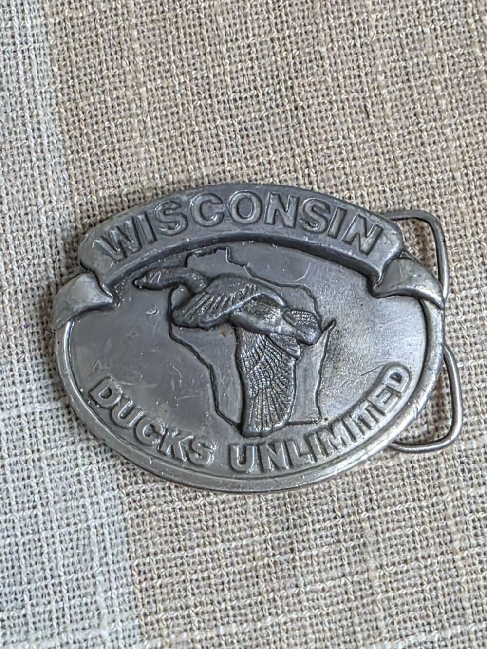 Vintage Dadcore Western Wisconsin Ducks Unlimited Silver Collectible Belt Buckle